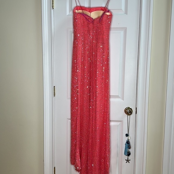 Jovani Pink Beaded Silk Gown with Train 10 - Picture 15 of 17